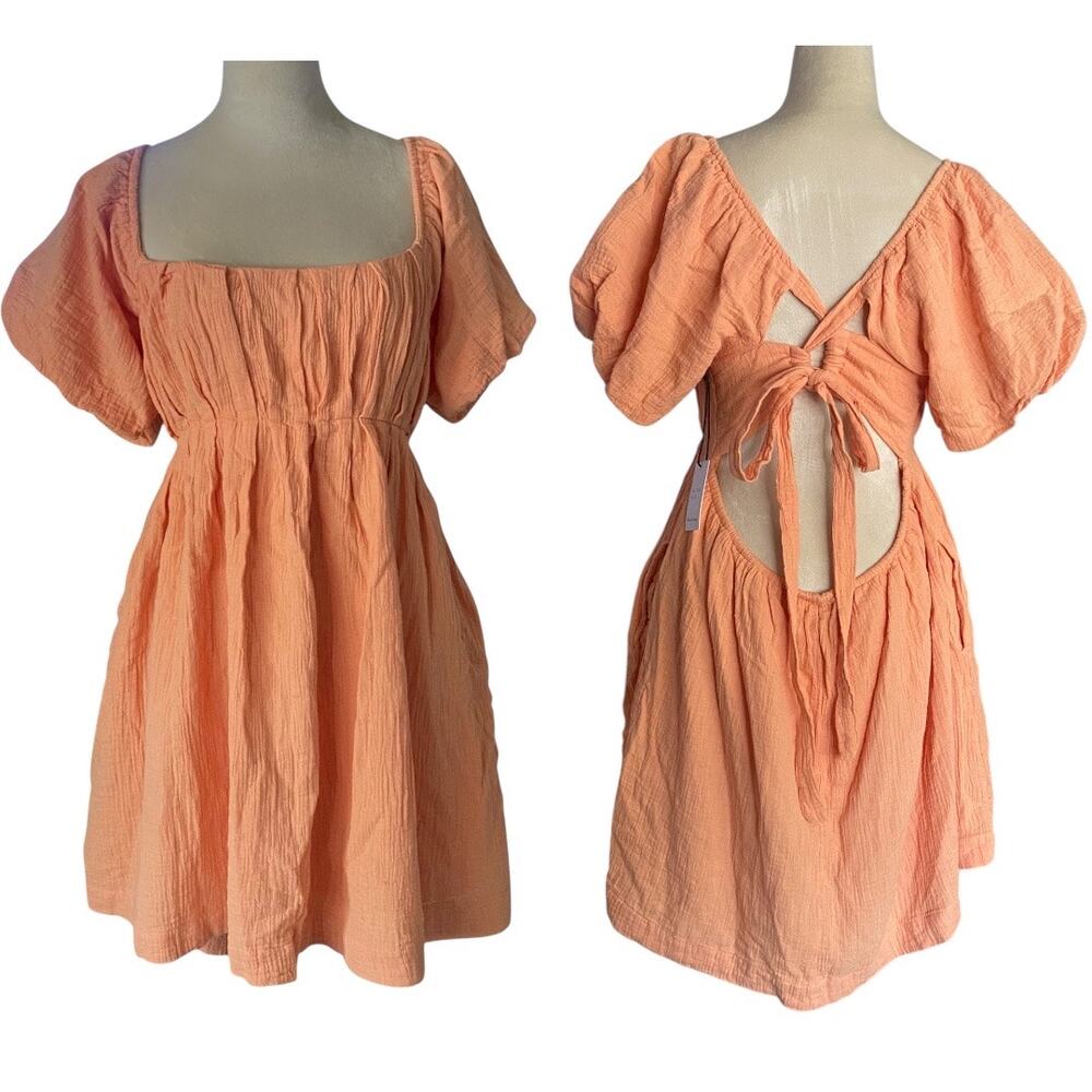 NWT Japna Puff Sleeve Dress with open back Size X-Large in Orange Made in India
